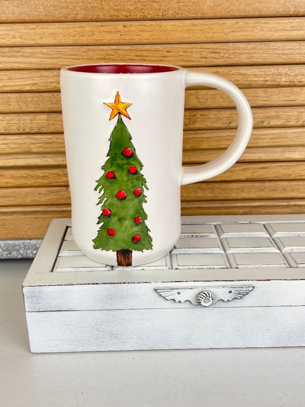 Rae Dunn Oversized White Ceramic Mug with Embossed Christmas Tree